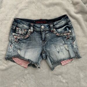 Grace in LA Blue Jean Shorts with Distressed Americana Flair